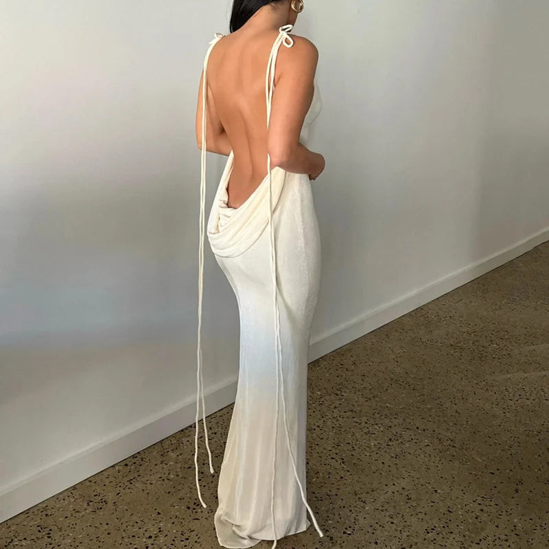 Elegant Off Shoulder Straps Tight Long Skirt