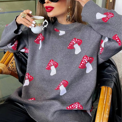 Niche Design Ins Style Mushroom Jacquard Sweater Women’s