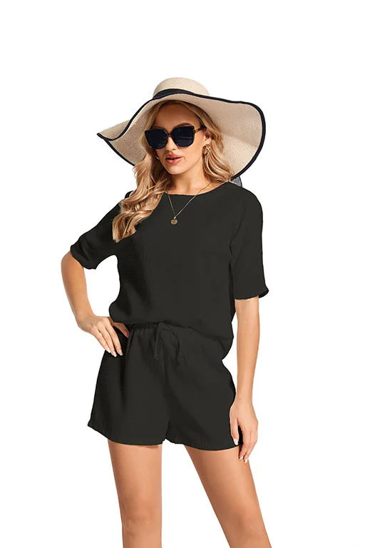 Short Sleeved Set Women’s Trendy Bat Shirt Shorts Two Piece Set