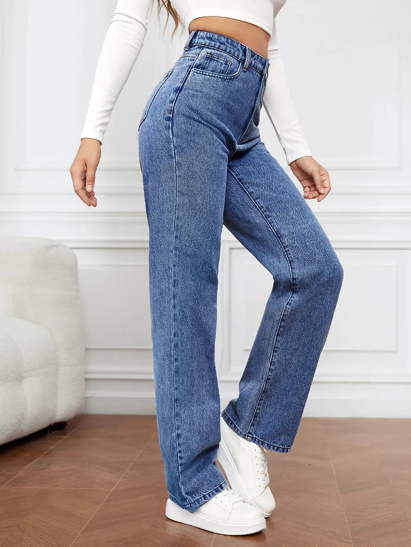 Stretch Wash Denim Fashion Straight Leg Pants Jeans Women’s Pants
