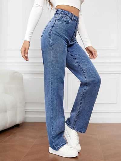 Stretch Wash Denim Fashion Straight Leg Pants Jeans Women’s Pants