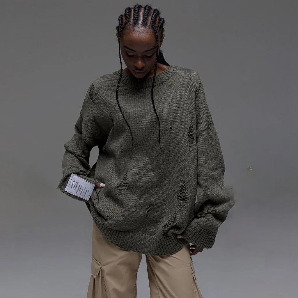 Casual Ripped Crew Neck Sweater Women’s