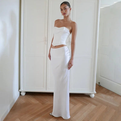 Stylish And Sexy Dress With Long Satin Skirt
