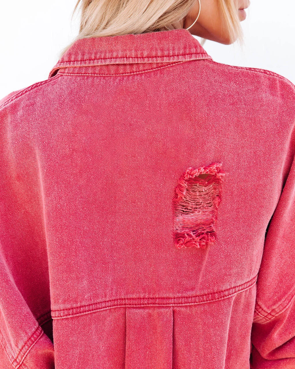 Ripped Long Sleeve Jeans Jacket with Crossed Lapel