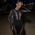 Mesh Panelled Zip Up Jumpsuit