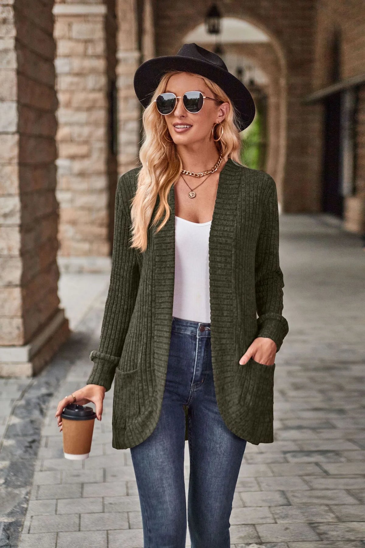 Burst Pure Color Pit Strip Sanding Casual Stitching Long Sleeved Cardigan Coat
