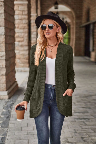 Burst Pure Color Pit Strip Sanding Casual Stitching Long Sleeved Cardigan Coat