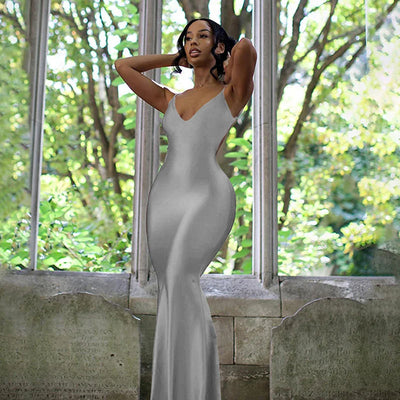 New Ins Fashion Sexy Hot Girl Suspender Backless Slim Dress