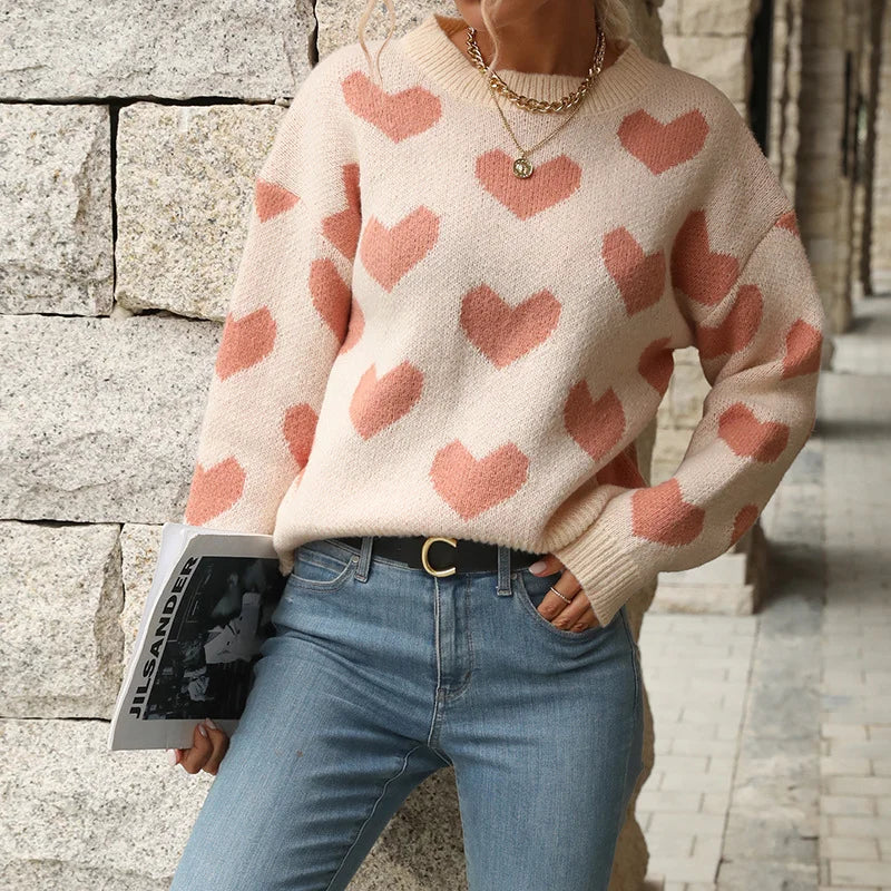 Casual Love Long Sleeved Pink Sweater