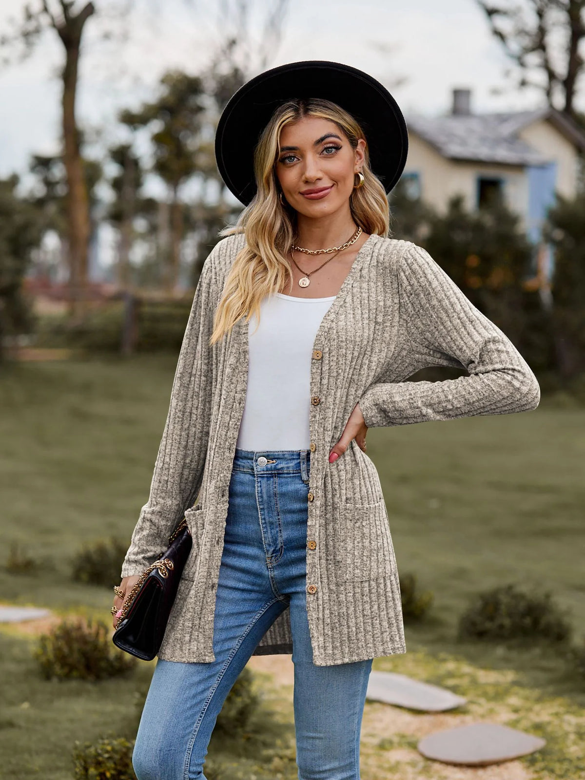 Sanded Pit Stripes Solid Color Long Sleeved Cardigan Jacket