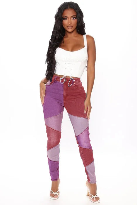 Hipster Jean Washed Stitching Two Tone Blue and Black