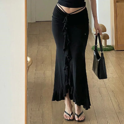 French Waist Ruffle Pleated Skirt