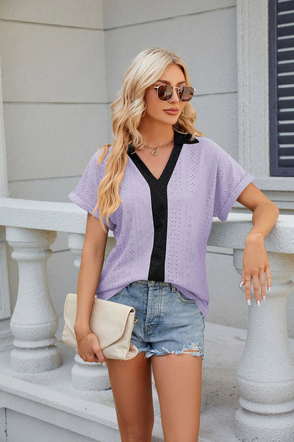 Loose Long Sleeve V Neck Blouse