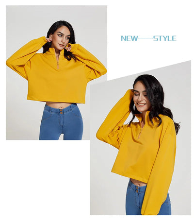 Stand Collar Fitness Sweatshirt Women’s Loose Zipper