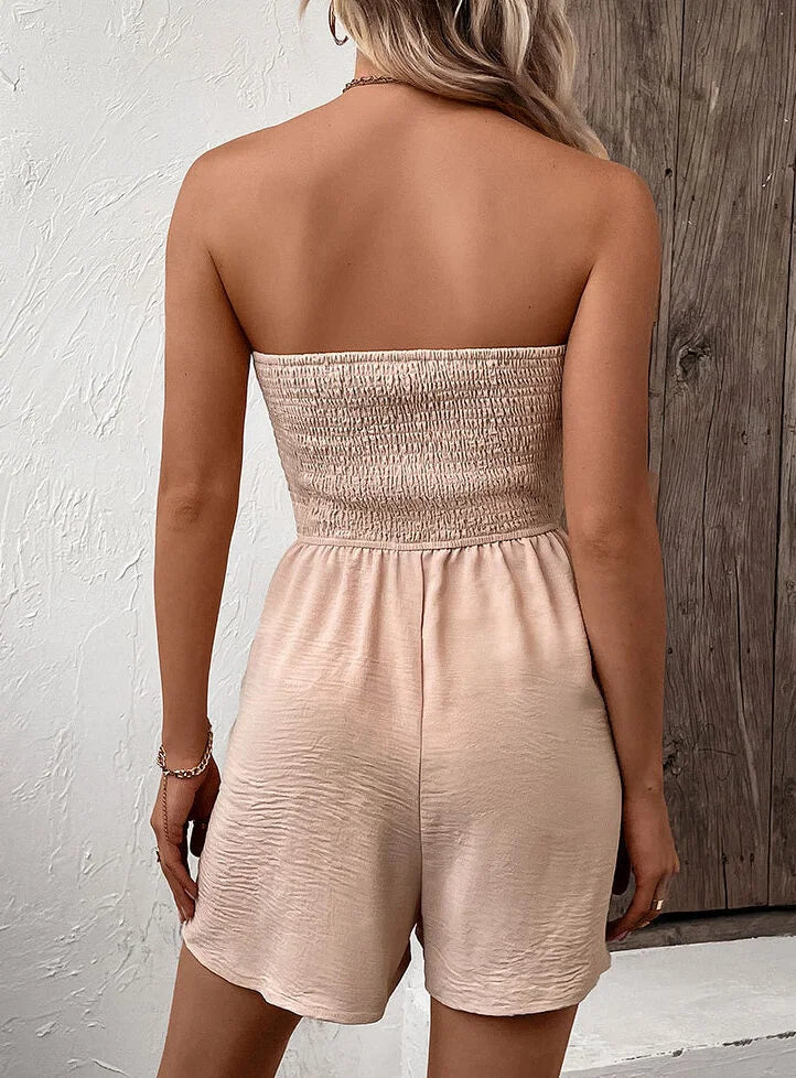 Solid Color Bandeau Jumpsuits
