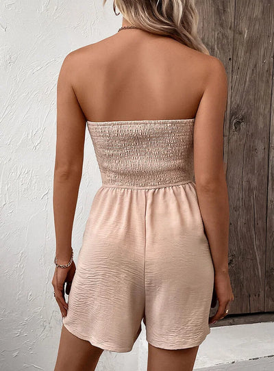 Solid Color Bandeau Jumpsuits