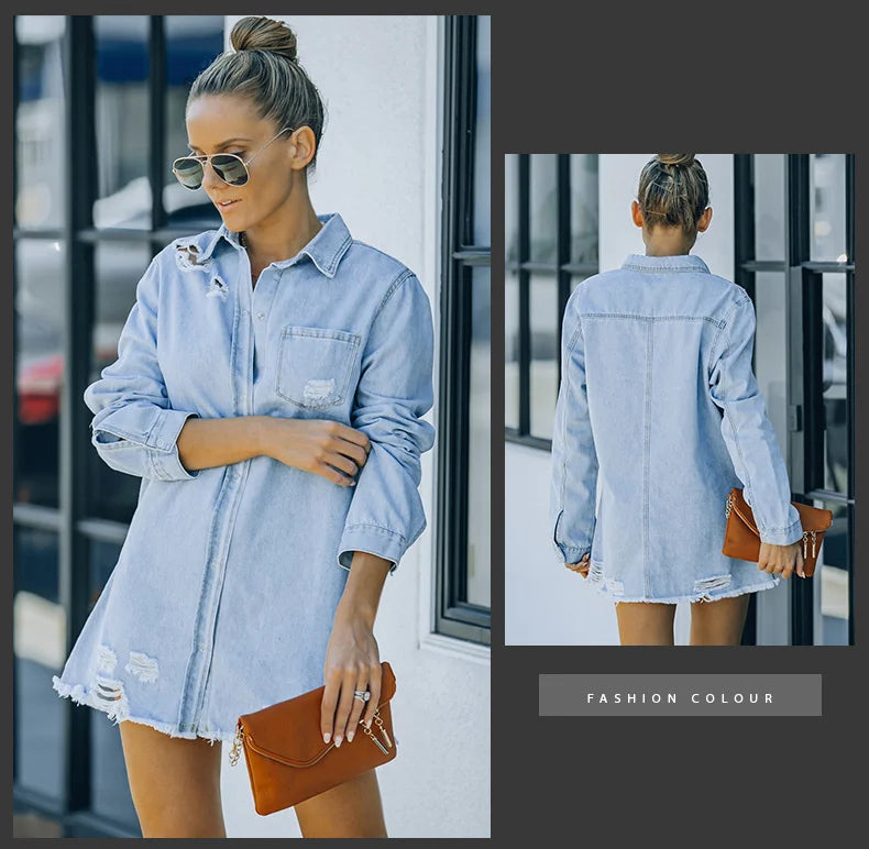 Long Sleeve Jacket With Distressed Long Sleeve Solid Color