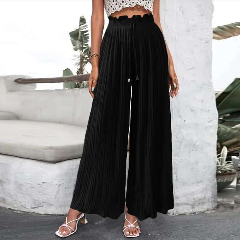 Draped Pleated Wide Leg Pants