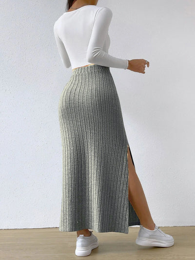High Waisted Side Slit Slim Knit Skirt Women’s