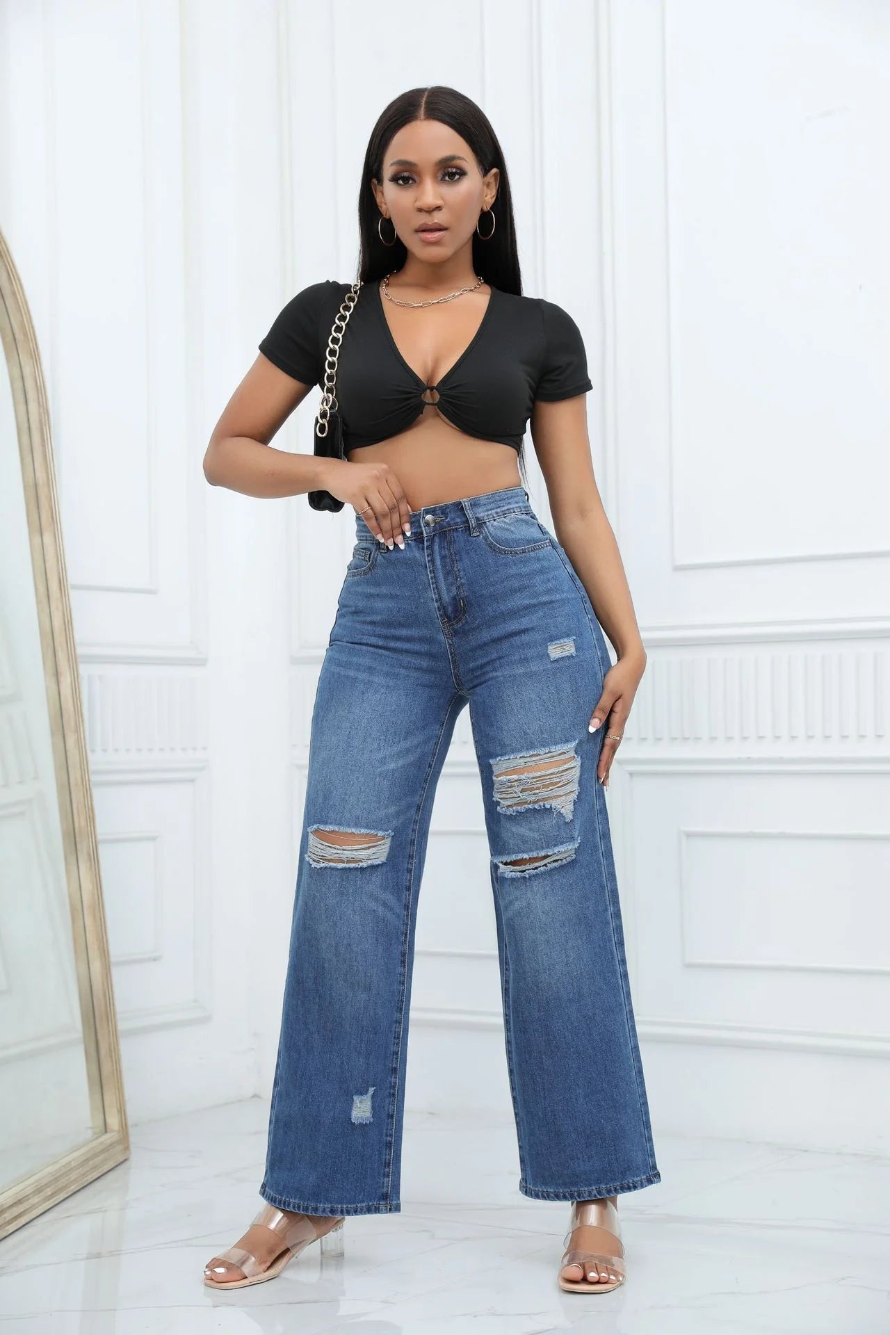 Wide Leg Ripped Jeans