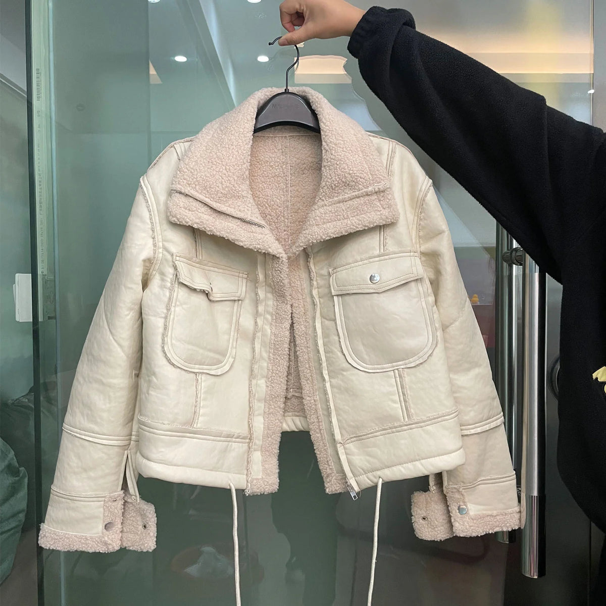Jacket New Lambswool Cropped Zipper Biker