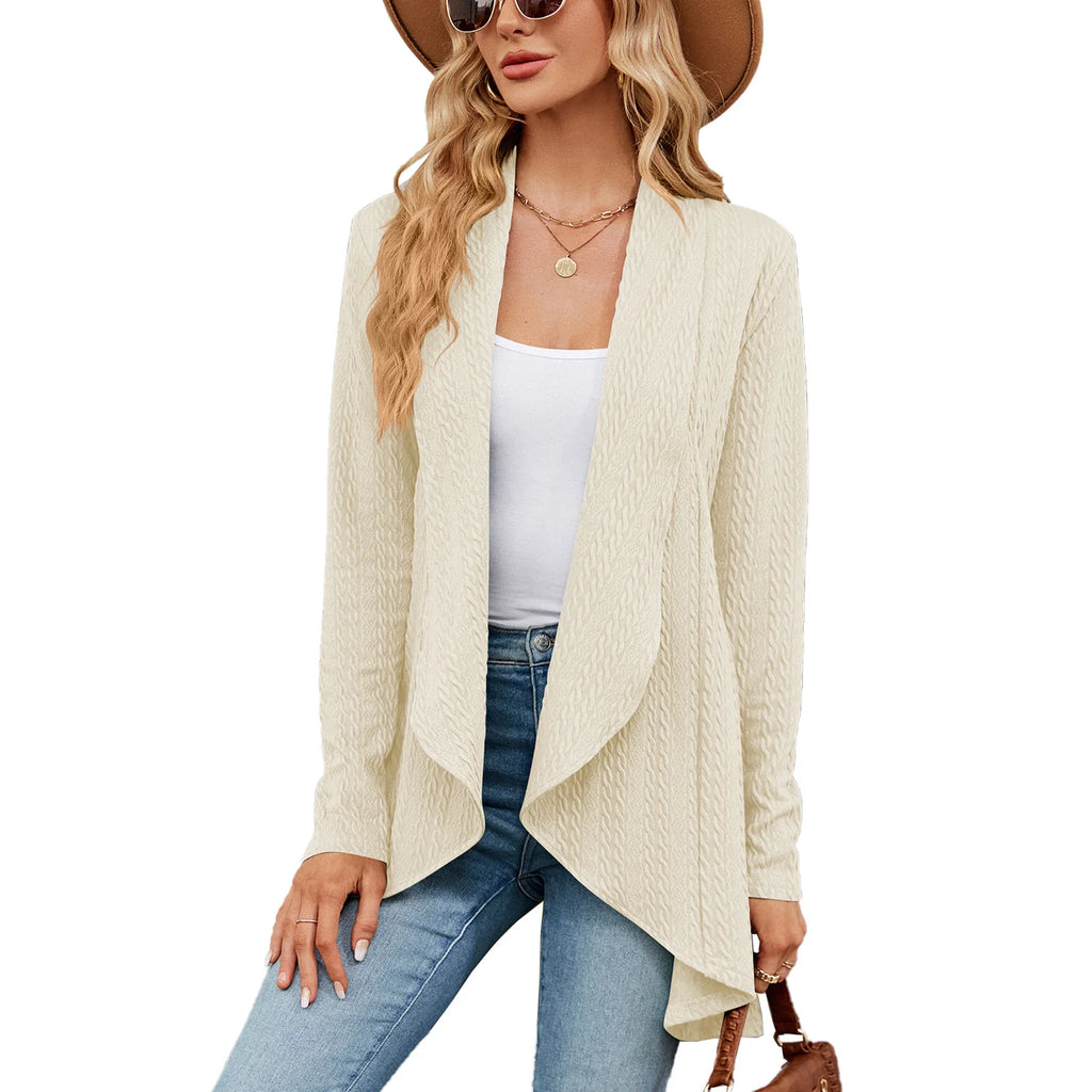 Long Sleeved Pure Color Loose Cardigan Blouse Woman Knitting Jacket