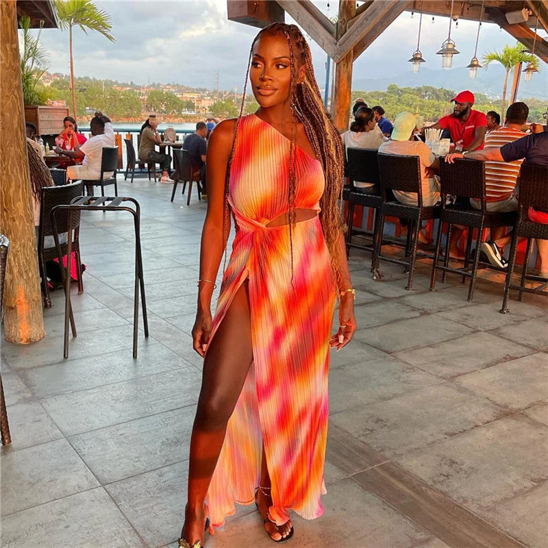 Slanted Shoulder Printed Dress