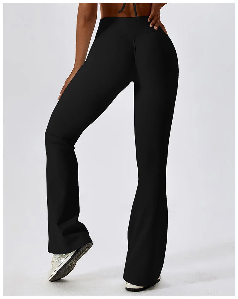 High Waist Cross Wide Leg Sports Flare Pants