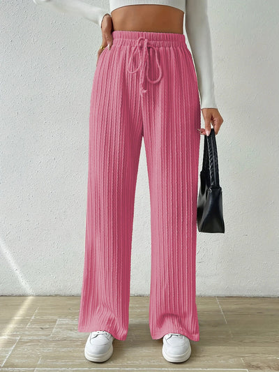 Knotted Waist Texture Knitted Wide Leg Trousers
