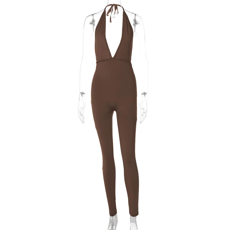 Folded Backless Sports Slim Fit Jumpsuit For Women