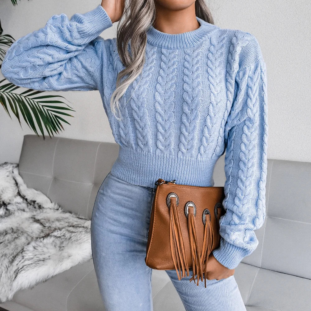 Twist Waist Knitted Crop Top Sweater Women’s Clothing