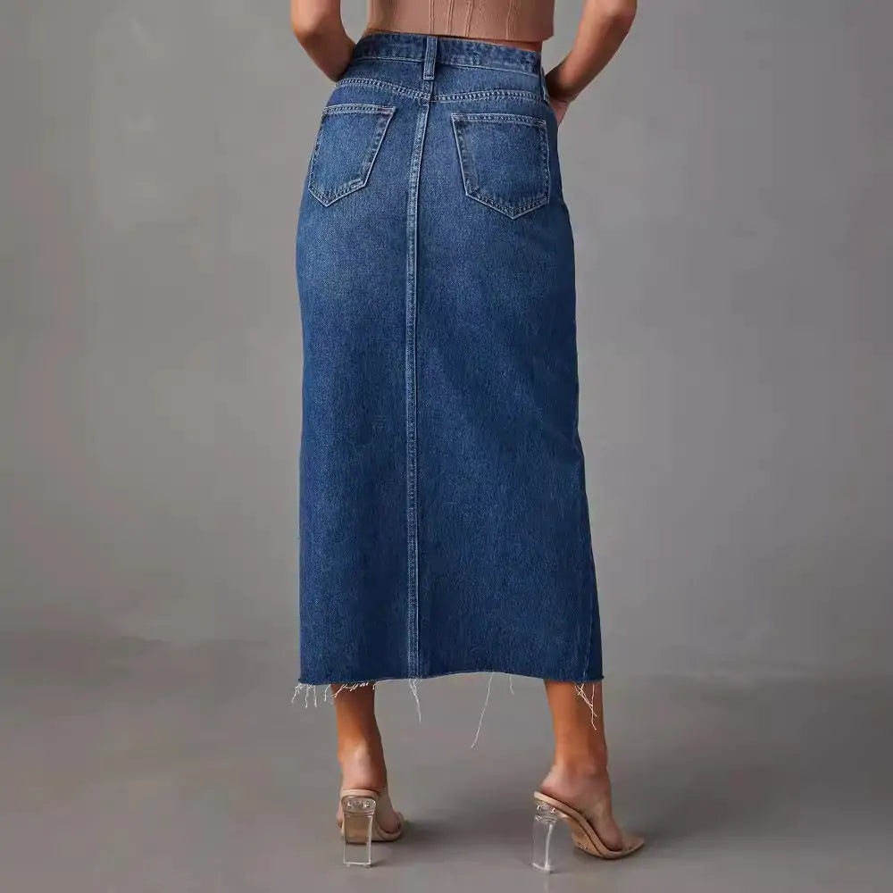 Long High Waist Denim Skirt