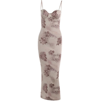 Suspender Print Sexy Bust Dress Women’s Temperament High End Slim Babes Long Skirt