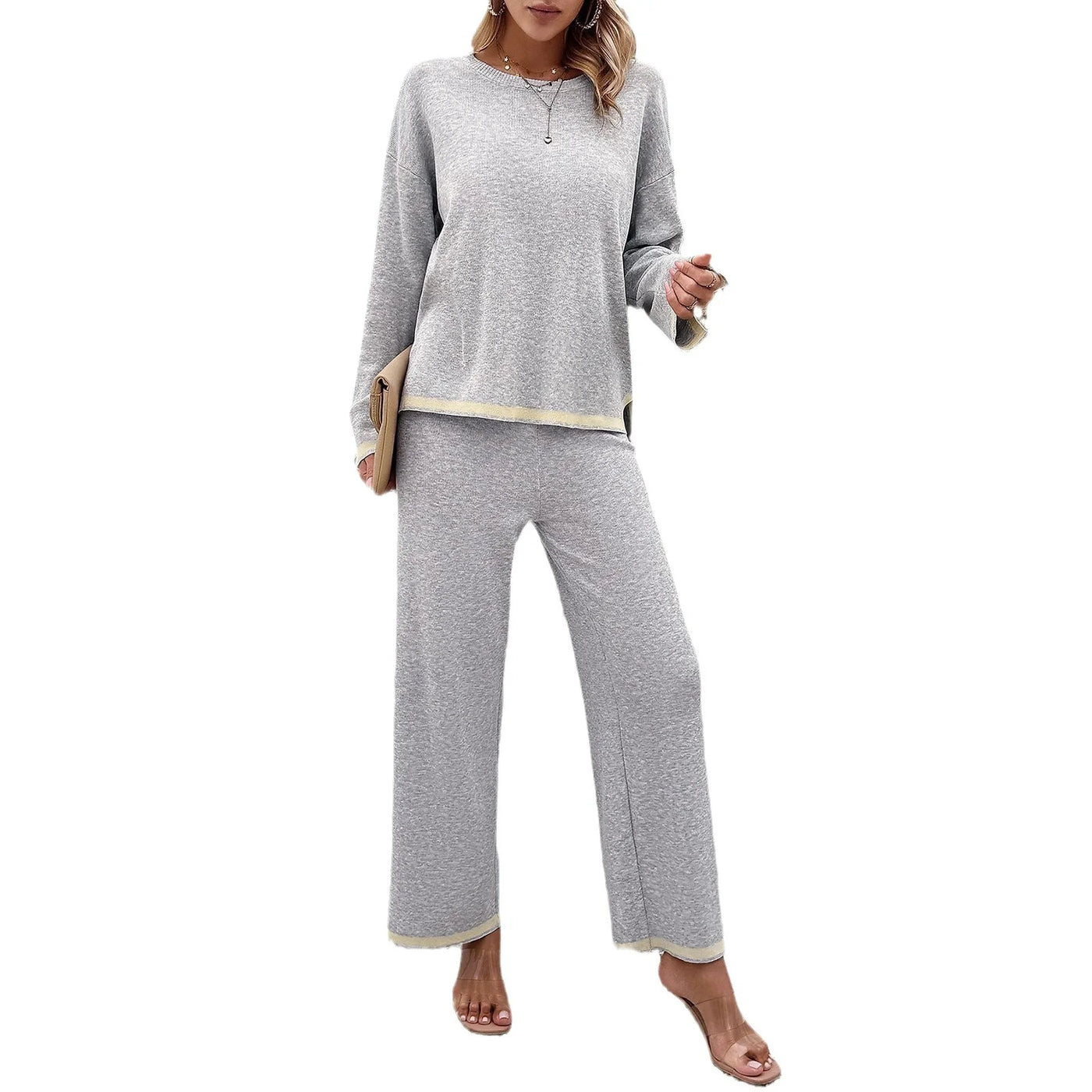 Women’s Temperament Casual Solid Color Knitted Long Sleeved Suit