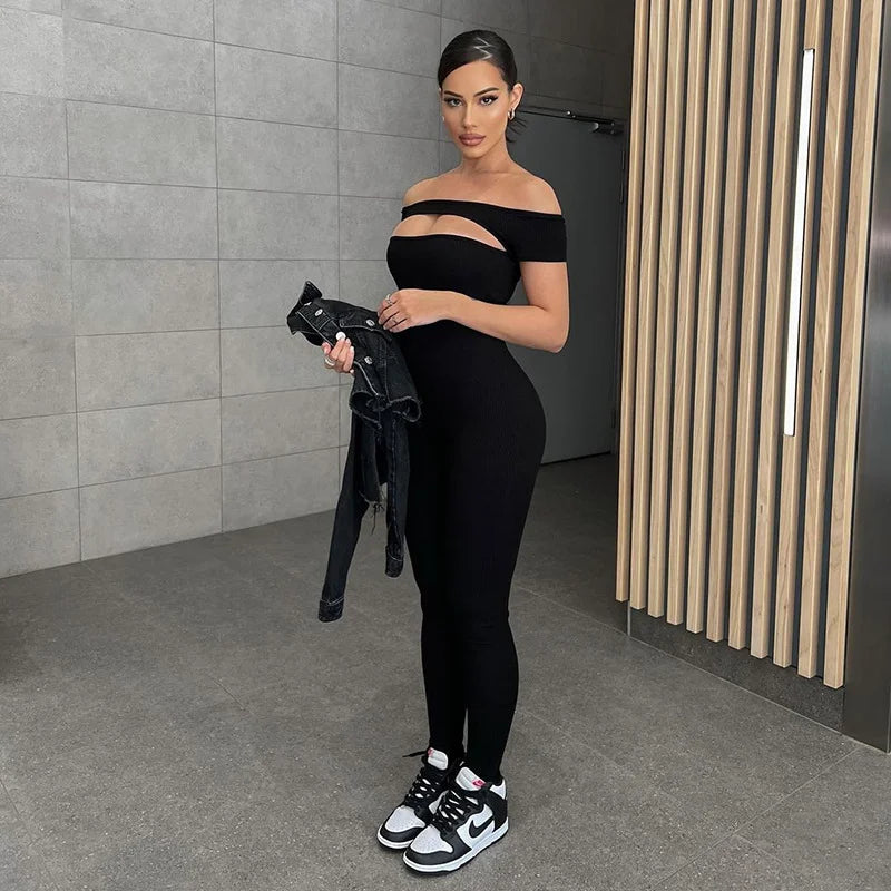 Short-Sleeved Slim-Fit Sports Jumpsuit