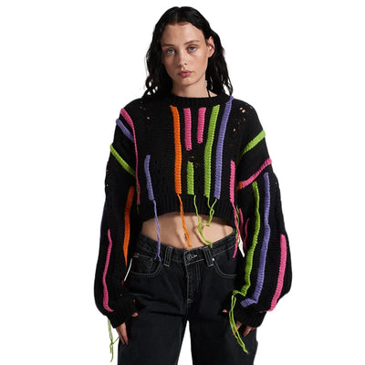 Knitwear Color Blocked Tassels Versatile Casual Sweater