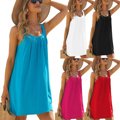 Short A-Line Dress With Straps And U-Neck