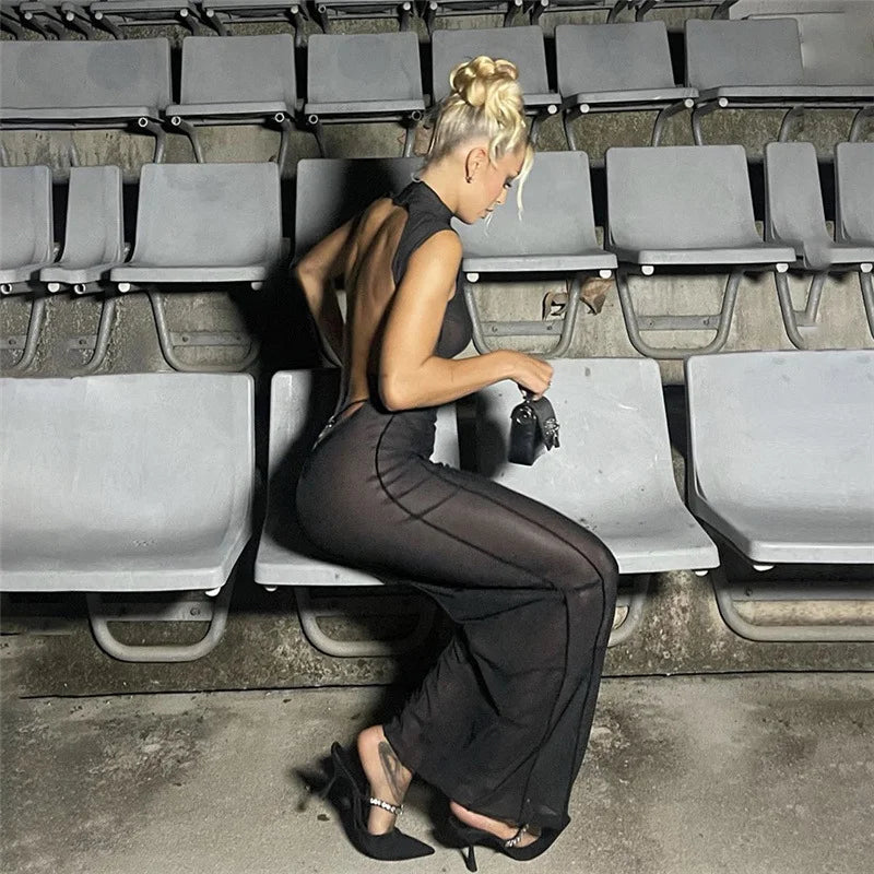 Nightclub Sexy Hottie Sheer Sleeveless Open Back Slim Dress