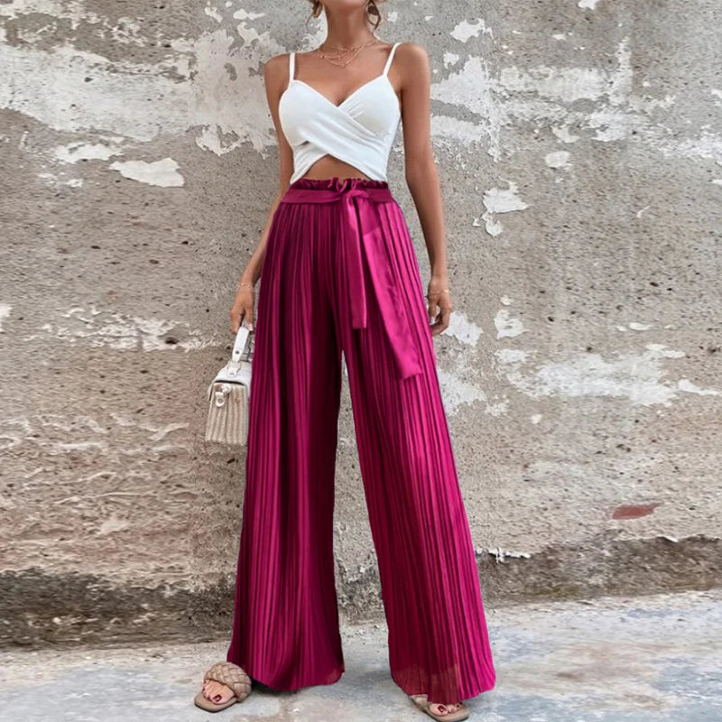 100 Pleated Drape Wide Leg Pants