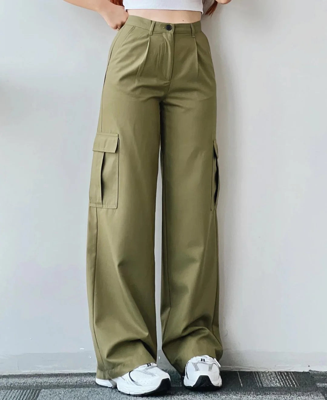 High-waisted Wide Pants With Pocket