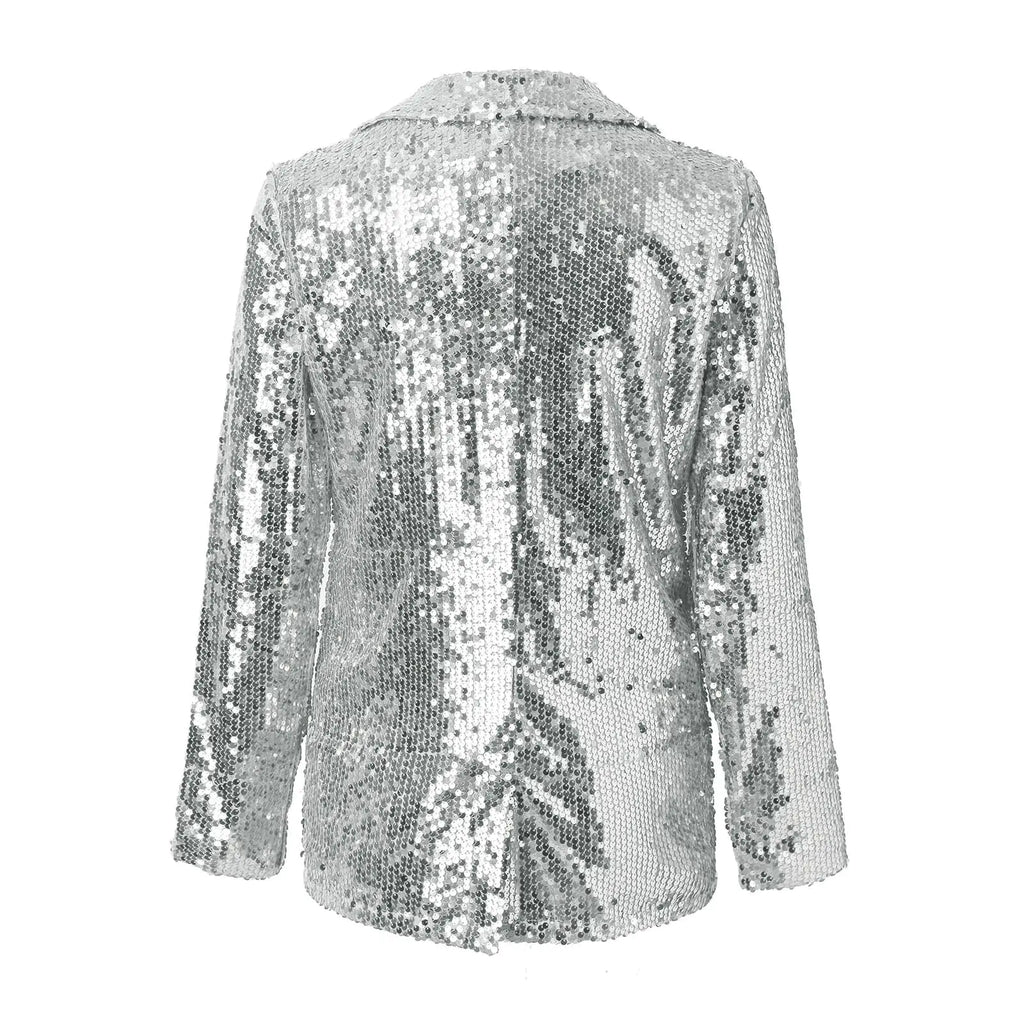 Long Sleeve Lapel Sequin Jacket