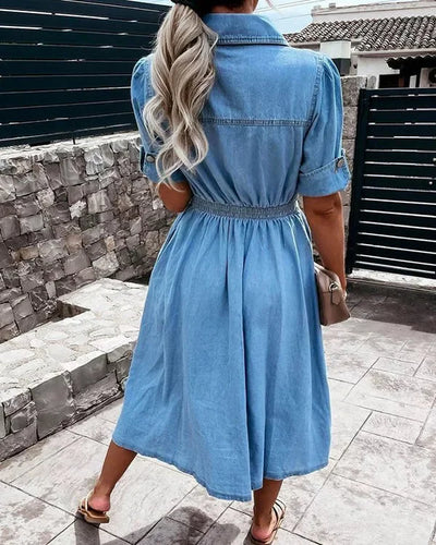Denim Dress With Lapel Buttons