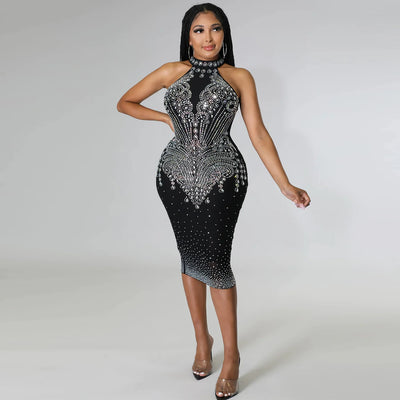 Tight Fitting Diamond Inlaid Dress