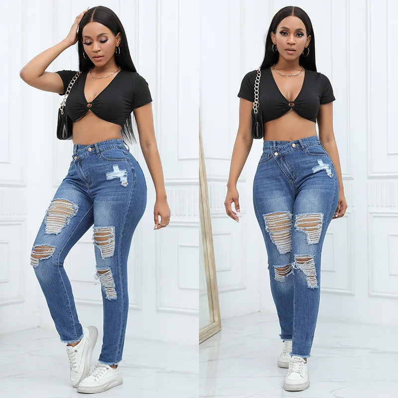 Jeans Distressed Skinny High Wais