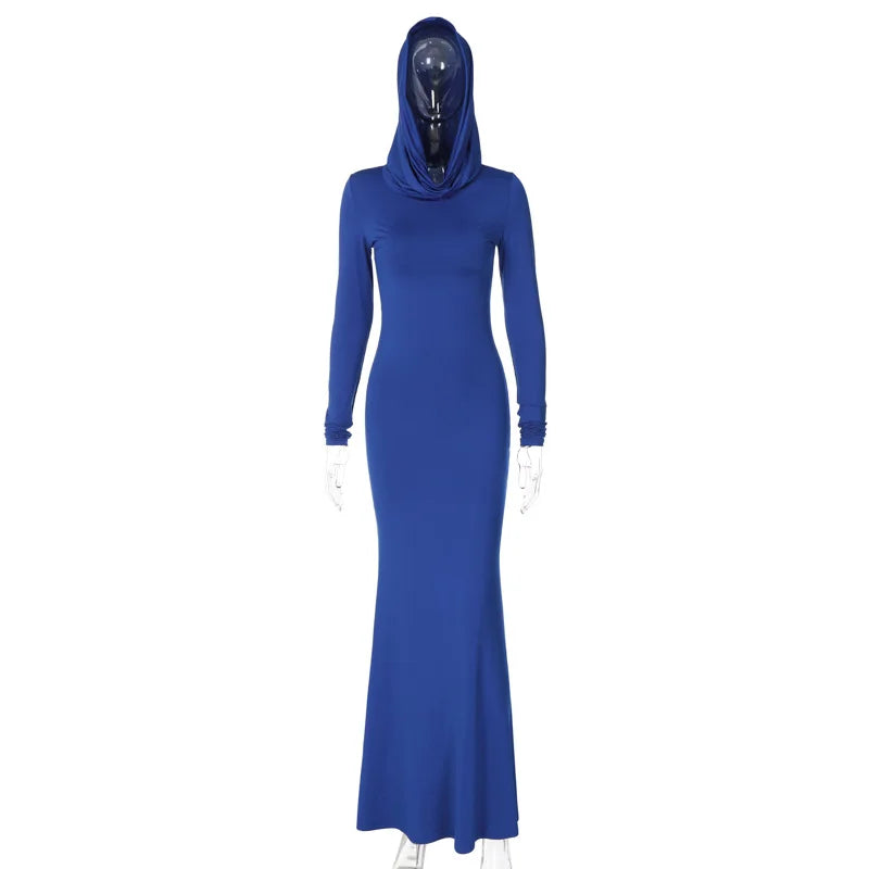 Solid Color Slim Hooded Long Sleeved Dress