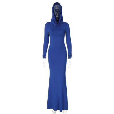 Solid Color Slim Hooded Long Sleeved Dress