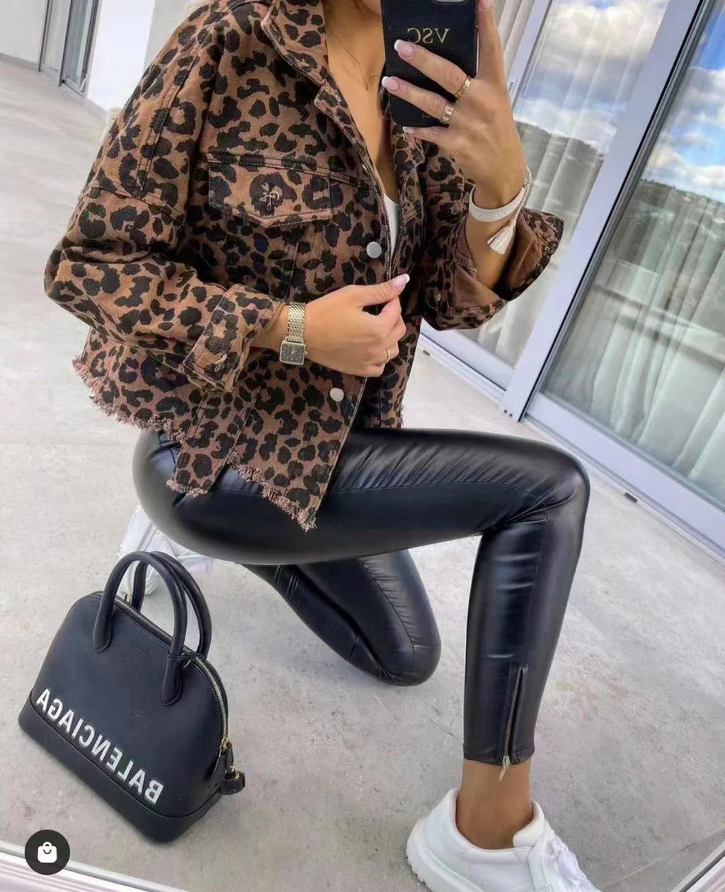 Leopard Print Denim Jacket