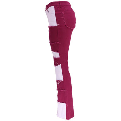 Contrast Patchwork High Waist Jeans