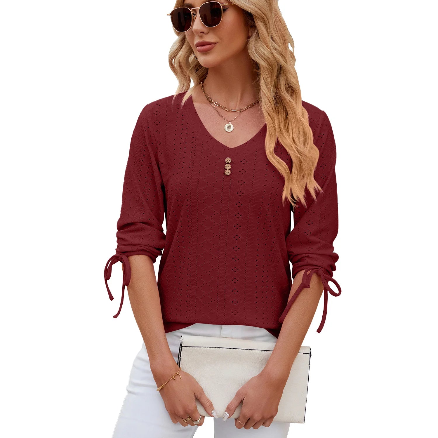 Loose Long Sleeve V Neck Blouse