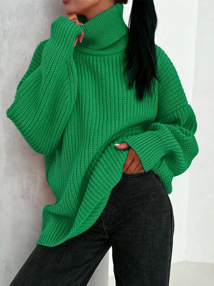 Thickened Loose High Necked Wool Large Casual Pure Color Sweater